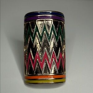 Vintage enamel paint Colorful Zigzag wave stretch ring Sz 7-10 80’s statement